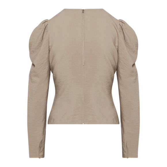 Aritzia Wilfred Henrietta Ruched Blouse Taupe Women's 4 - Picture 2 of 8
